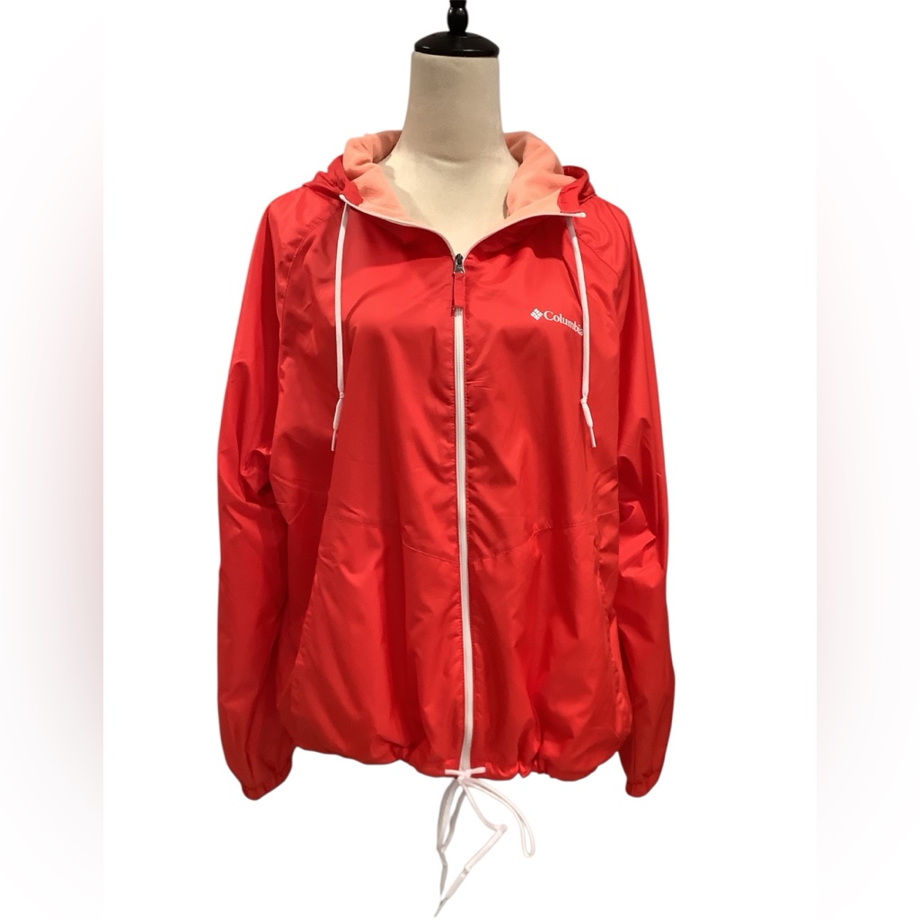 Columbia Women's May Valley Vibrant Red Hooded Lined Windbreaker Jacket Xl, Nwt